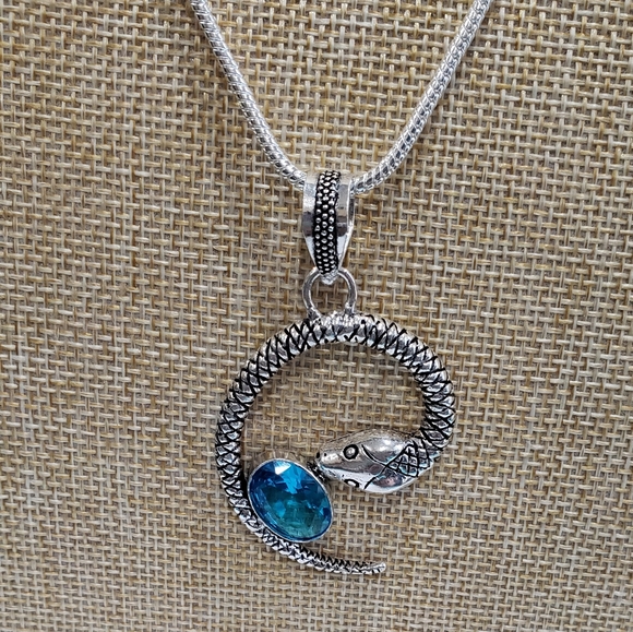 Handmade Blue Topaz 925 Snake, Punk, Gothic Pendant Necklace - Picture 2 of 12